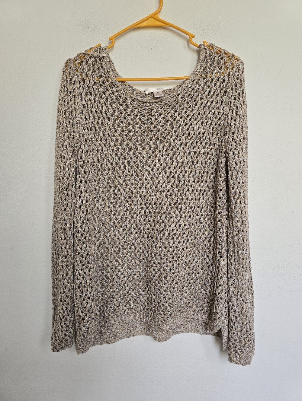 Kenar Open Knit Metallic Sweater XL Beige Marled Boho Crochet - Picture 4 of 14